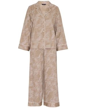 Fable & Eve Wavy Contour Print Wide Leg Pyjamas Set - Natural