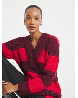 JD Williams Lace Trim V-Neck Sweater - Red