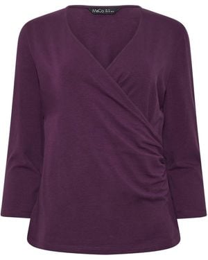M Com Cotton Rich 3/4 Sleeve Wrap Top - Purple