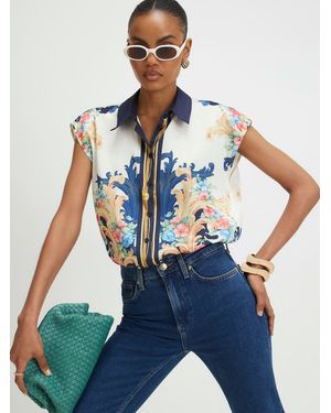 River Island Cap Sleeve Satin Printed Boxy Shirt - Blue