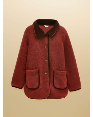 Joules Sadie Rust Longline Button Through Fleece Jacket - Red