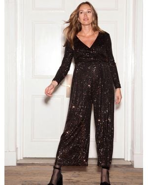 Seraphine Sequin Maternity Jumpsuit - Black