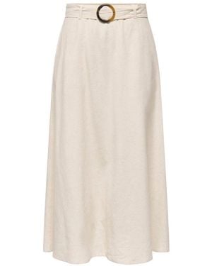 Jdy Belted Linen Mix Maxi Skirt - White