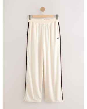 Self Ecru Wide Leg Viscose Blend Track Pants With Side Stripe - Natural