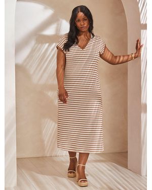 Live Unlimited Contrast Stripe Crochet Dress With Rib Trim - Natur