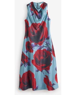 Ted Baker Harrlia- Printed Draped Neck Midi Dress - Red