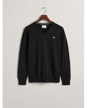 GANT Classic 100% Cotton V-Neck Sweater - Black