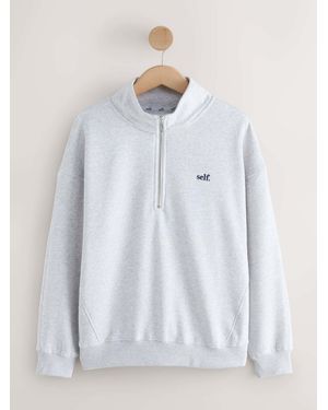 Self Half Zip Sweatshirt - White
