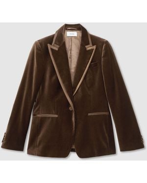 Reiss Mocha Wren Petite Velvet Satin-Trim Single-Breasted Suit Blazer - Brown
