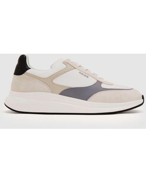 Reiss Hudson - White/light Gray Suede-trim Runner Sneakers, Us 10 (uk 9)