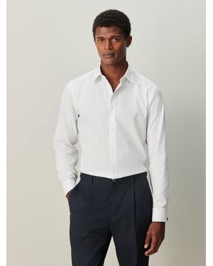 Next Regular Fit 100% Cotton Textured Long Sleeve Formal Shirt With Trim - White