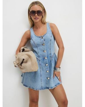 River Island Petite Button Front Flippy Denim Mini Dress - Blue