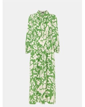 Whistles Floral Print Trapeze Shirt Dress - Green