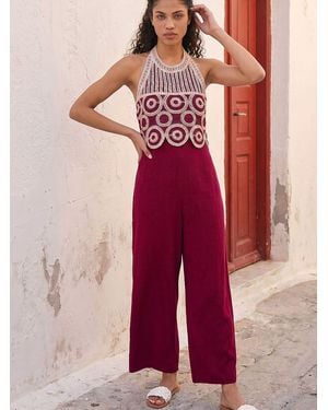 Roman Petite Crochet Detail Jumpsuit - Red