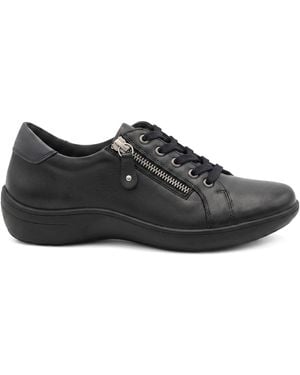 Pavers Wide Fit Leather Zip & Lace Casual Sneakers - Black