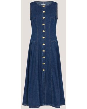Monsoon Layla Sleeveless Button Down Denim Midi Dress - Blue
