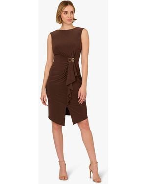 Adrianna Papell Jersey Buckle Sheath Dress - Brown