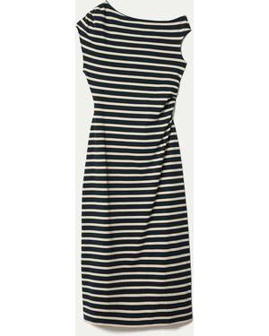 Jigsaw Stripe Asymmetric Neck Dress - Blue
