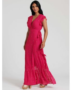 South Beach Sequin Detail Wrap Midi Dress - Red