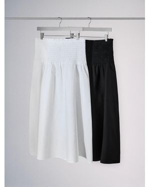 The Set 2 Pack Cotton Shirred Waist Midi Skirts - Gray