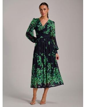 Jolie Moi Long Sleeve Print Lace Maxi Dress - Green