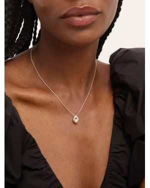 Simply Silver Pave And Pearl Pendant - Black