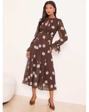 Lipsy Long Sleeve Underbust Fit And Flare Midi Dress - Natural