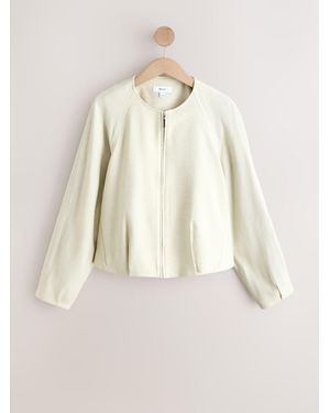 Next Ecru Lightweight Collarless Bomber Jacket With Linen - Natural