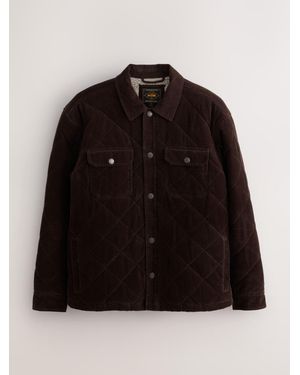 Next Chocolate Quilted Cord Borg Lined Shacket - Black