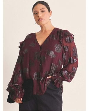 Simply Be Jacquard Ruffle Blouse - Purple