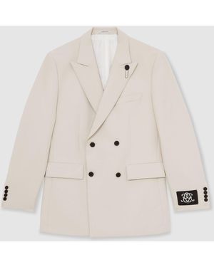 Reiss Monogram Relaxed Double-Breasted Blazer - Natural