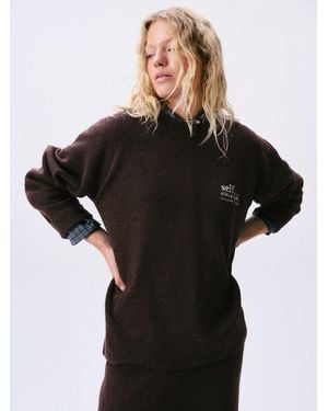 Self Chocolate Knitted Longline Crew Sweater - Black