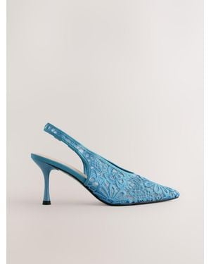 Next Forever Comfort Lace Point Toe Slingback Heels - Blue