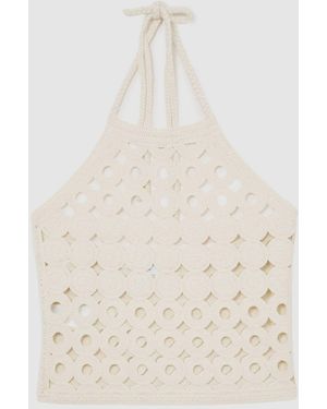 Reiss Celia - White Cotton Cut-out Knitted Halterneck Top, Xs (us 2)