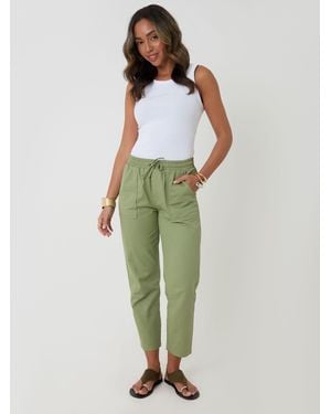 Threadbare Petite Drawstring Waist Tapered Leg Pants - Green