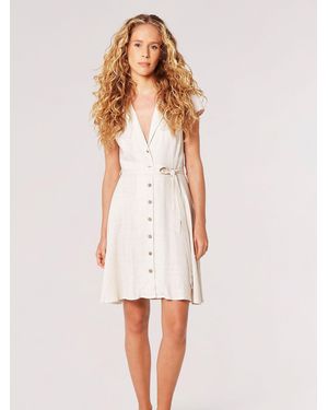 Apricot Open Collar Shirt Mini Dress - White