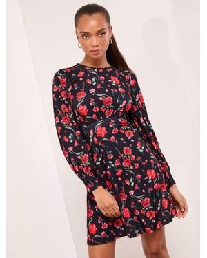 Lipsy Mini Floral Lace Trim Jersey Underbust Dress - Red