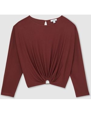 Reiss Rust Margo Jersey Hardware-Detail Cropped Top - Red