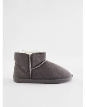 Next Faux Fur Lined Suede Slipper Boots - Gray