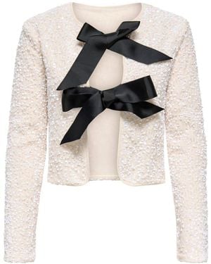 ONLY Cream Sequin Bow Long Sleeve Reversible Top - White