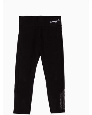 Pineapple Mesh Panel Crop Leggings - Black