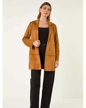 Roman Suedette Longline Thrown On Jacket - Natural