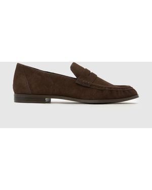 schuh Lewis Leather Ruched Loafers - Brown