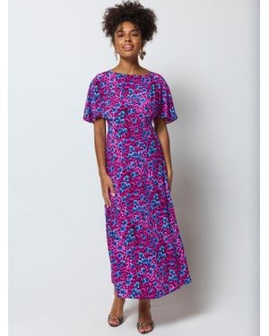 Scamp & Dude Paradise Cheetah Cape Sleeve Midi Dress - Purple