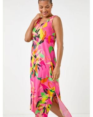 Roman Floral Print Hanky Hem Midi Dress - White