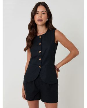 Threadbare Linen Blend Longline Waistcoat - Black