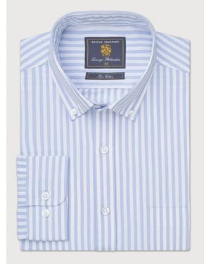 Brook Taverner Stripe Cotton Poplin Shirt - Blue