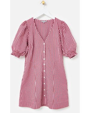Oliver Bonas Burgundy Striped Seersucker Puff Sleeve Mini Dress - Pink
