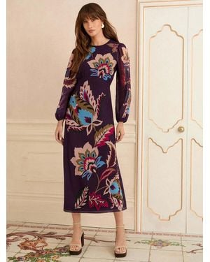 Love & Roses Love & Roses Paisley Long Sleeve Midi Dress - Natural