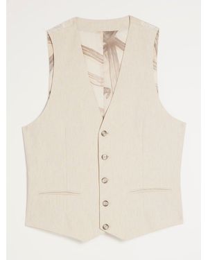 River Island Slim Fit Linen Suit Waistcoat - Natural